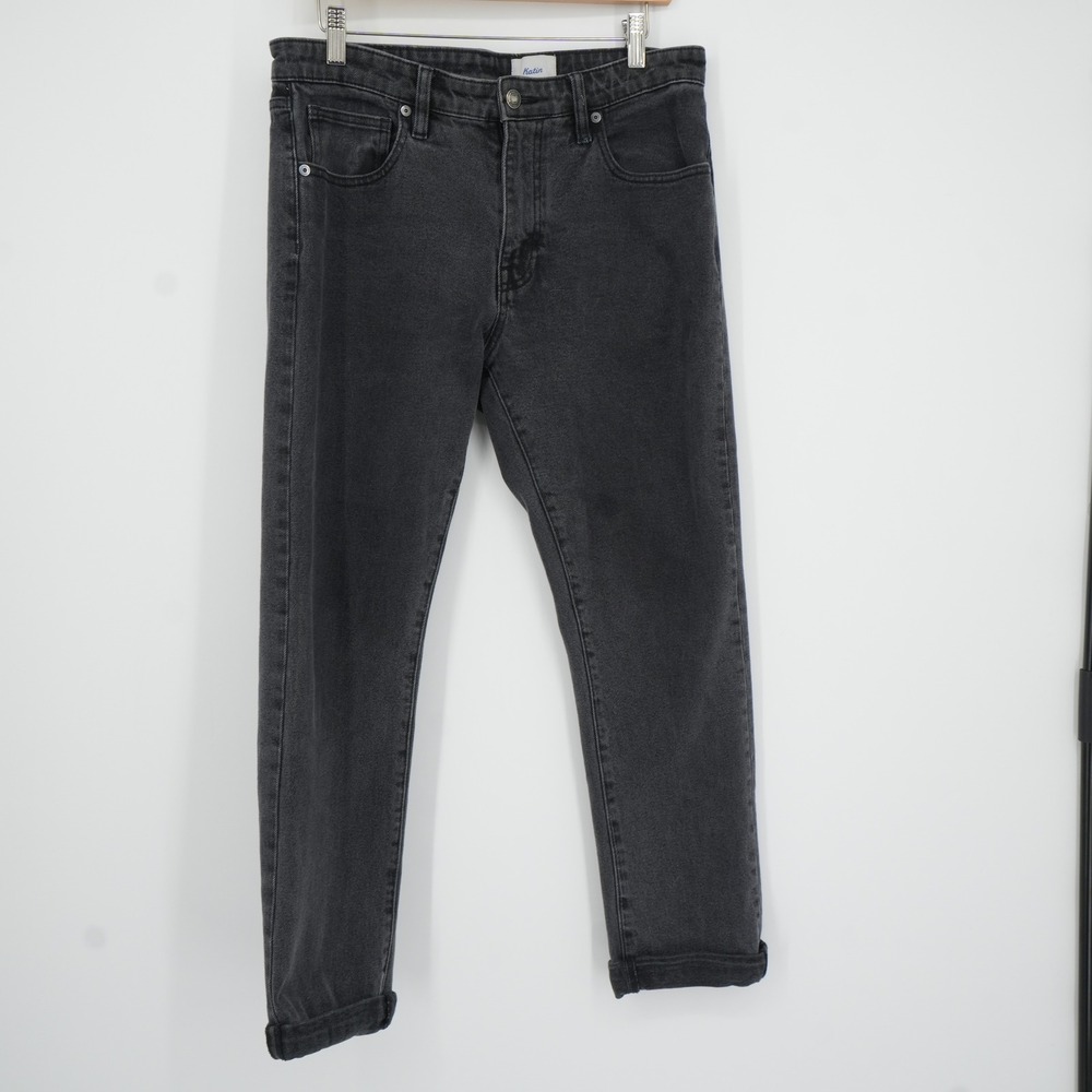 Katin Jacobs 71 Slim Straight Jeans Mens 31x30 Faded Black Denim Pants Casual